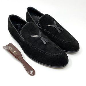 MINT - GUCCI Black Suede Tassel Dress Loafer